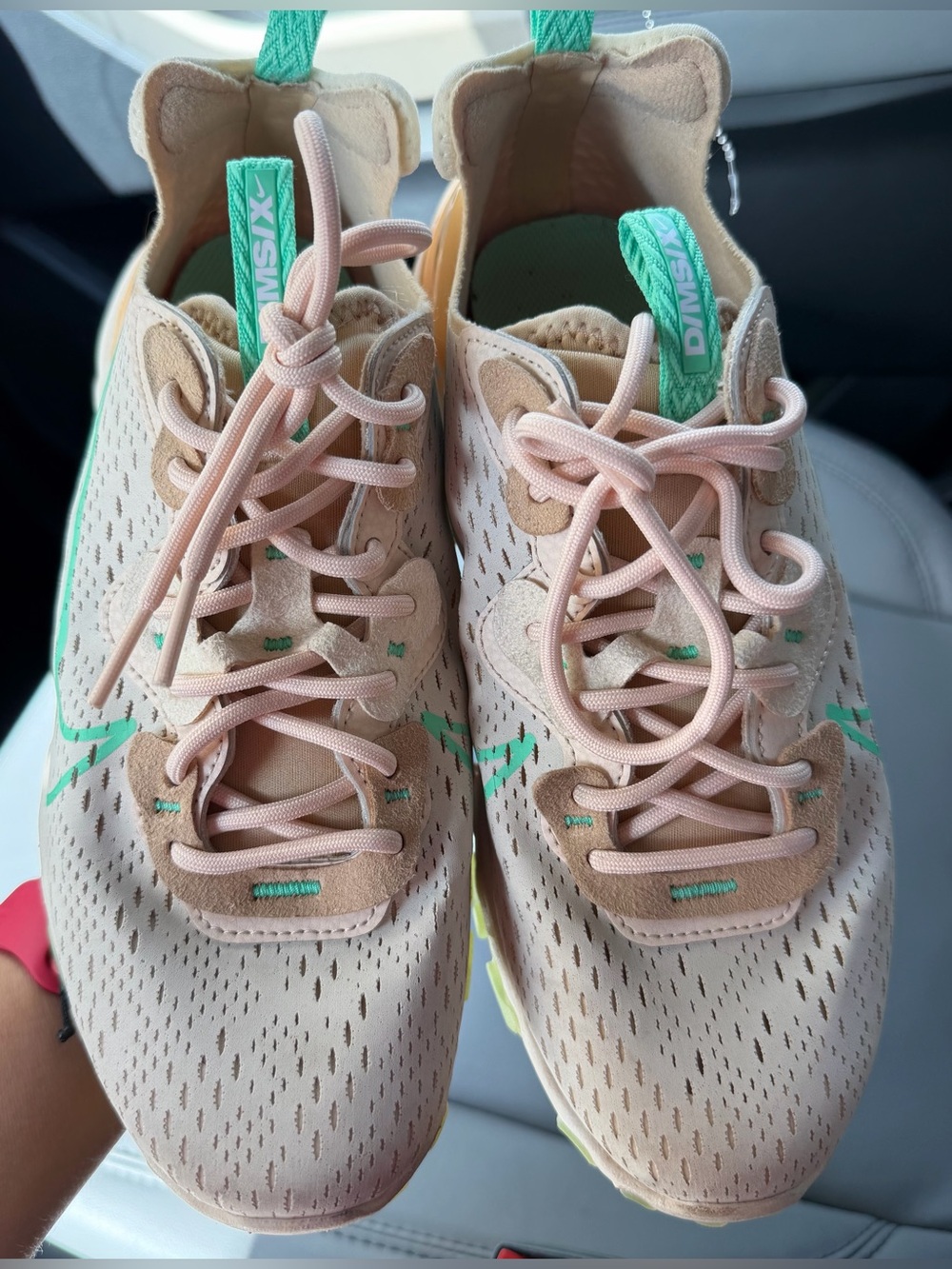 Nike Women's Beige Athletic Shoes with Mint Green Accents and Pale Pink Laces